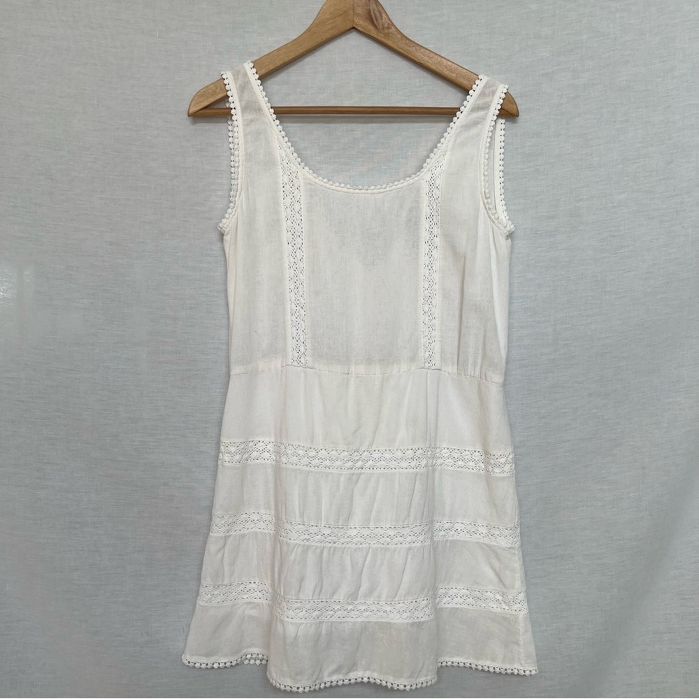 Anine Bing Off-White 100% Cotton Mini Dress with Crochet Detailing